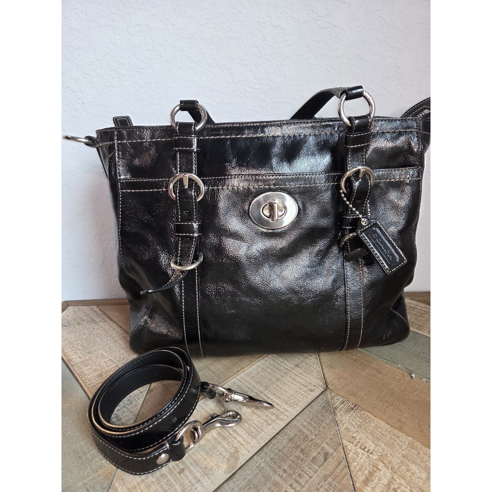 Coach Chelsea Black Patent Leather Shoulder Bag Crossbody 2009 Purple liner Y2K - Picture 1 of 9